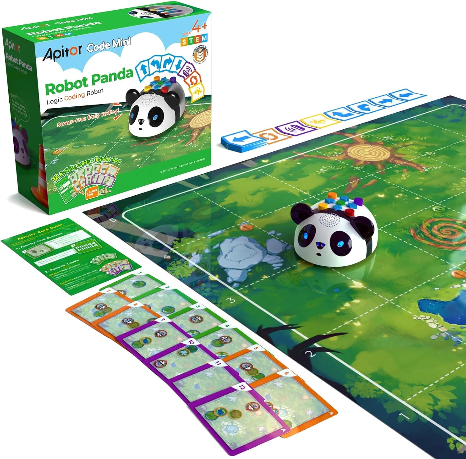 Apitor Robot Panda Coding Robot Activity Set – 48 Pieces, Screen-Free STEM Learning Toy with Smart Sensing & Loops, Educational Programming Gift for Kids Ages 4-5
