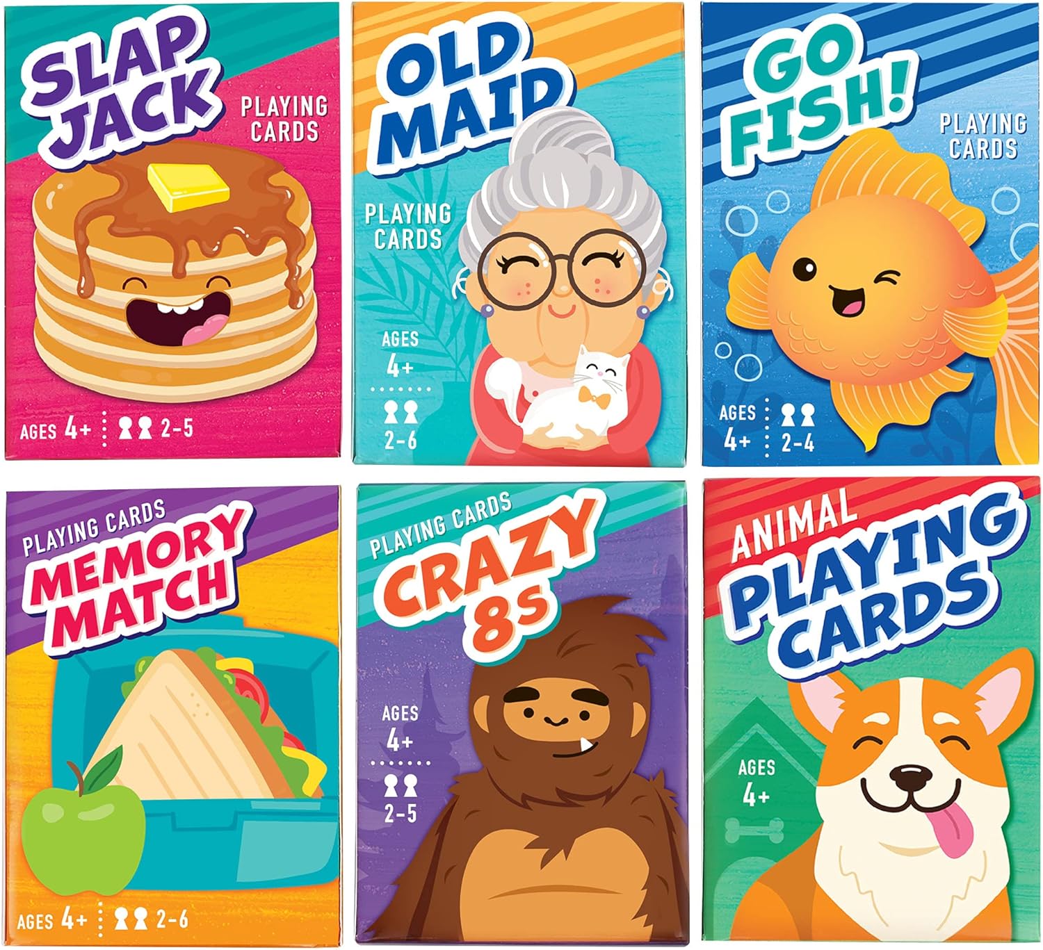 LotFancy Card Games for Kids, 6 Decks, Go Fish, Old Maid, Crazy Eights, Memory Match, Slap Jack, Animal Playing Cards, Easter Basket Stuffers, Stocking Stuffers, Birthday Gifts
