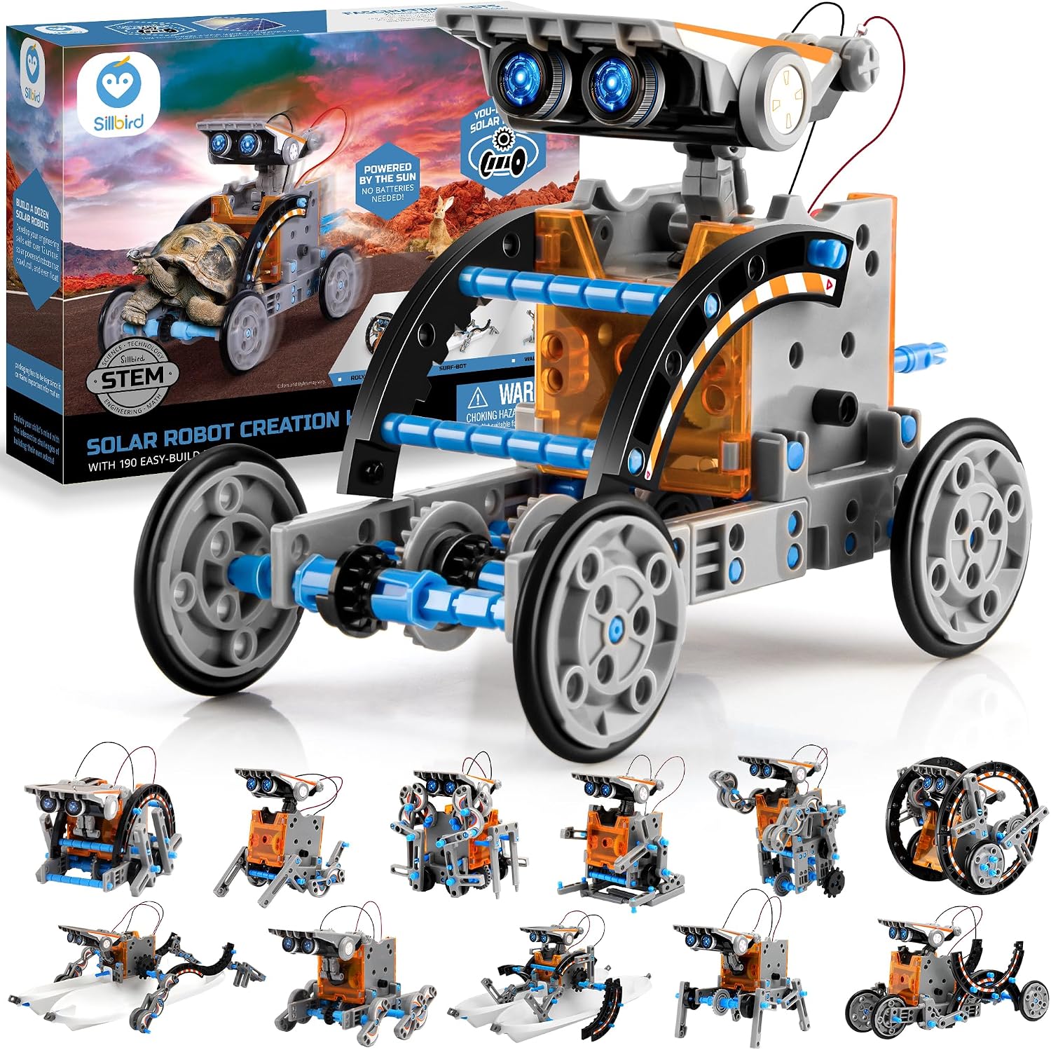 Sillbird 12-in-1 Solar Robot Building Kit STEM Gift for Boys Aged 8-13, DIY Science Educational Robotic Toys for Kids Teens Birthday, Powered by the Sun with 190 Pieces