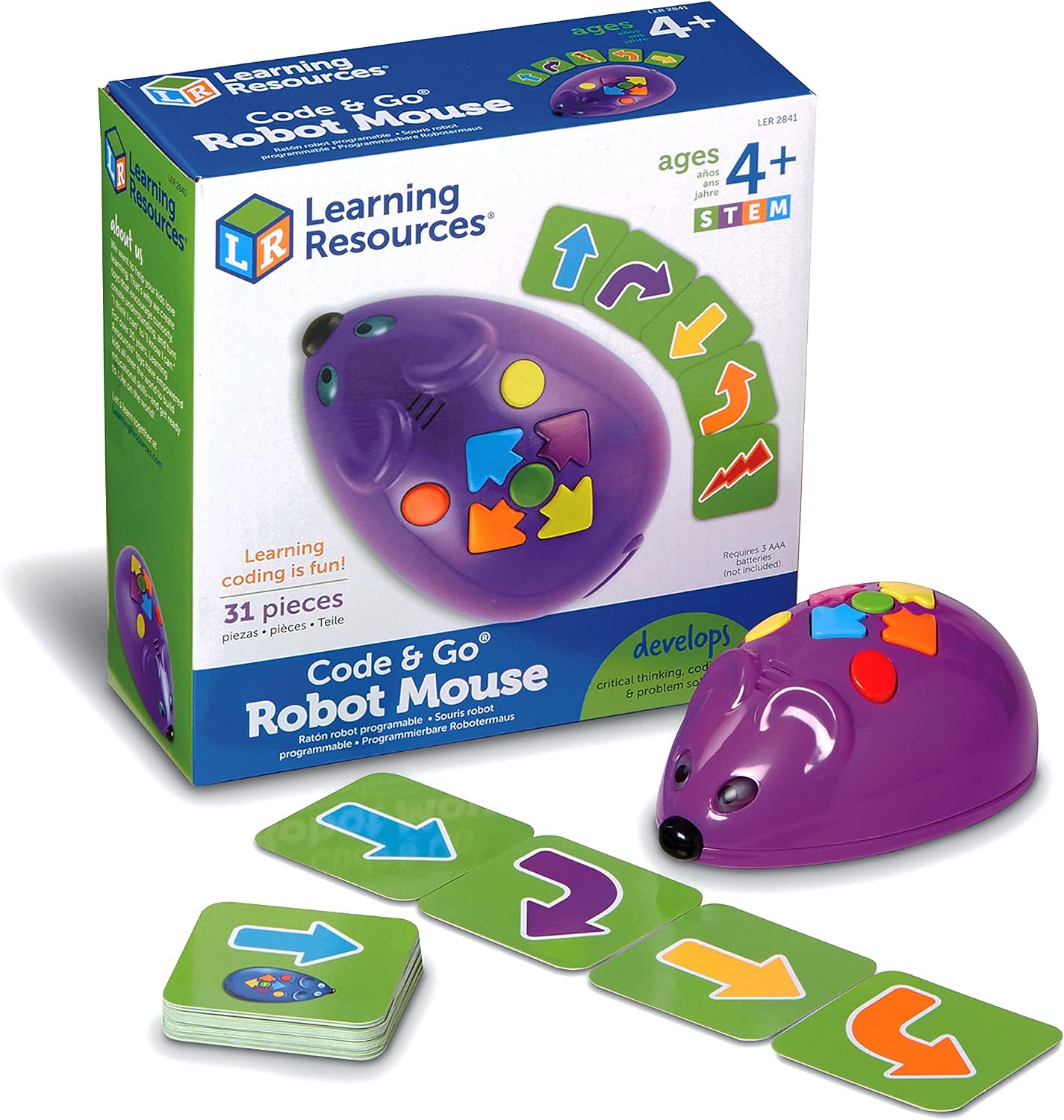Learning Resources Code & Go® Robot Mouse, Screen-Free Coding Robot Toy, Early Programming for Kids Ages 4+, STEM Robotics Toy