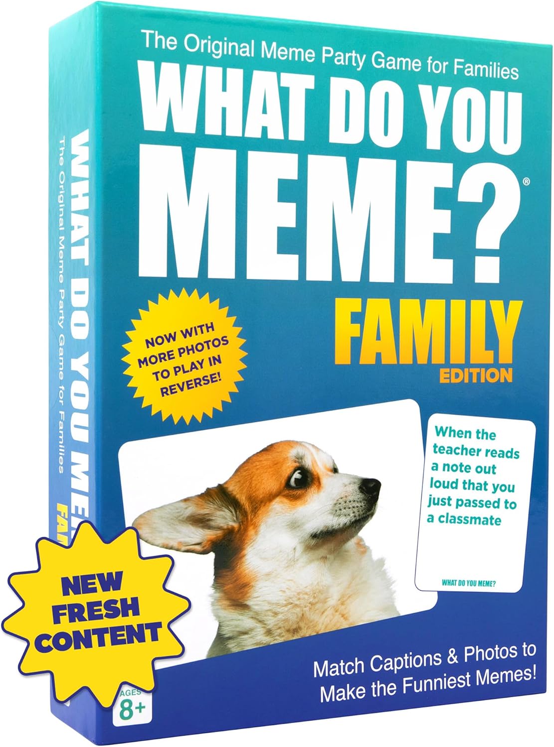 WHAT DO YOU MEME? Family Edition by Relatable – Nappa Award 2025 Winner, Family Games for Kids and Adults 8+, The TikTok Viral Sensation Kids Game – Includes 300 Caption Cards, 108 Photo Cards