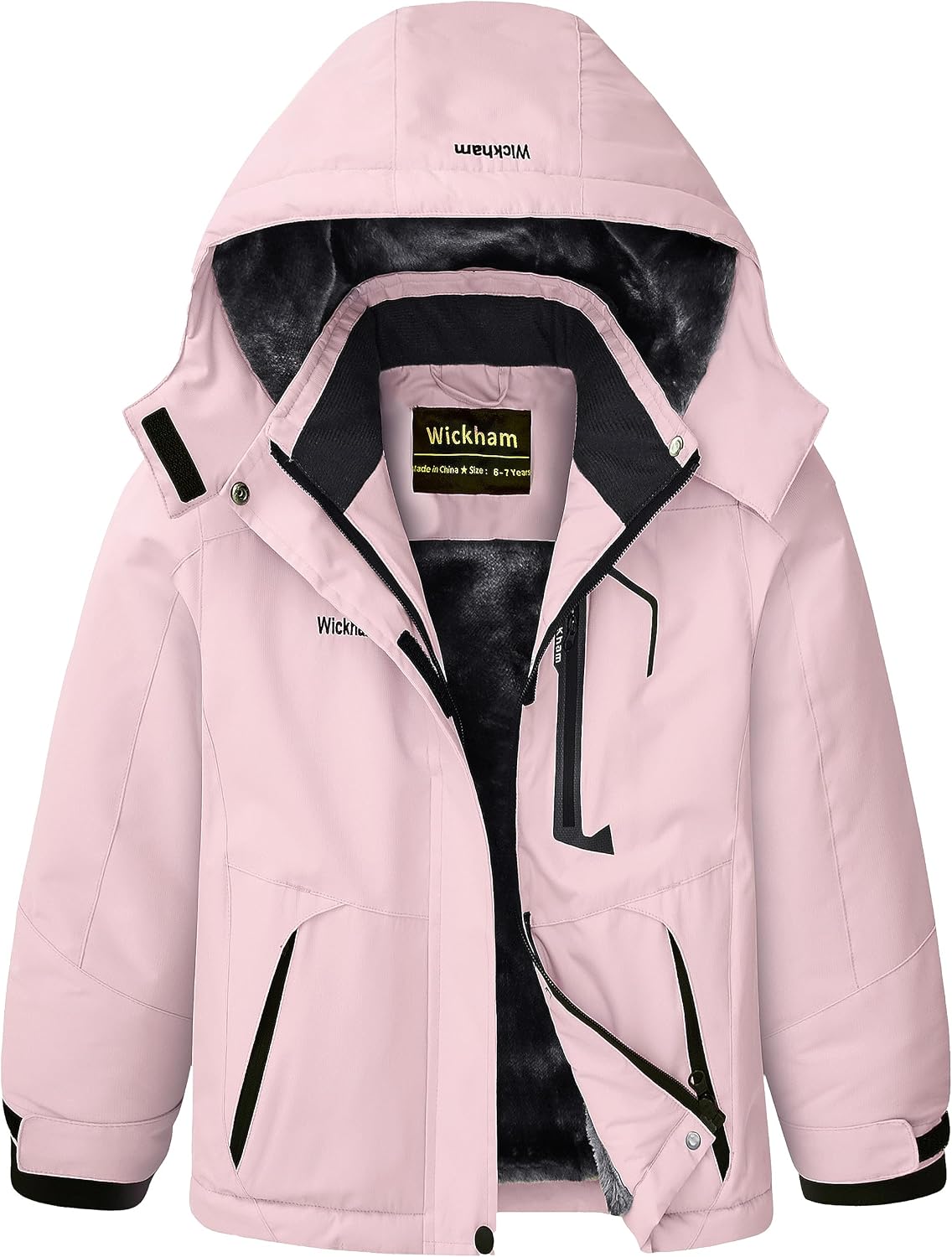 WICKHAM Girl’s Waterproof Ski Jacket Winter Warm Fleece Lined Snow Windproof Jackets Removable Hood Ski Coat for Kids