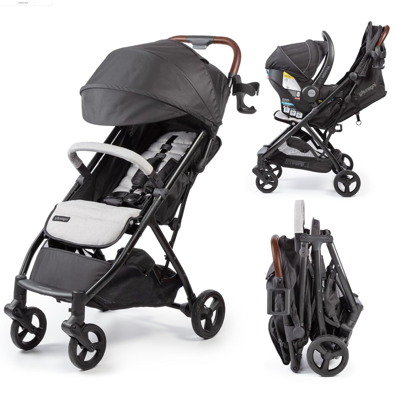 Ingenuity 3Dquickclose CS+ Compact Fold Stroller – Lightweight Stroller with Oversized Canopy, Extra-Large Storage and Compact Fold, Gray