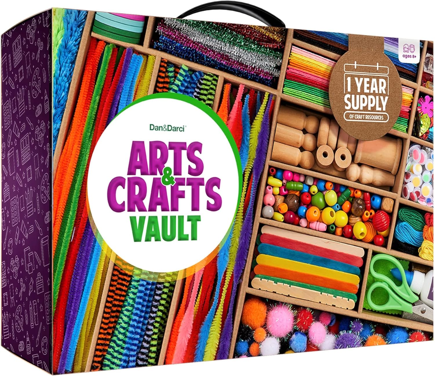 Dan&Darci Arts and Crafts Vault – Craft Supplies Kit in a Box – Birthday Gift for Kids Ages 4 5 6 7 8 9 10 11 & 12 Year Old Girls & Boys – Crafting Set Kits – Gift Ideas for Kid Art Activity Gifts