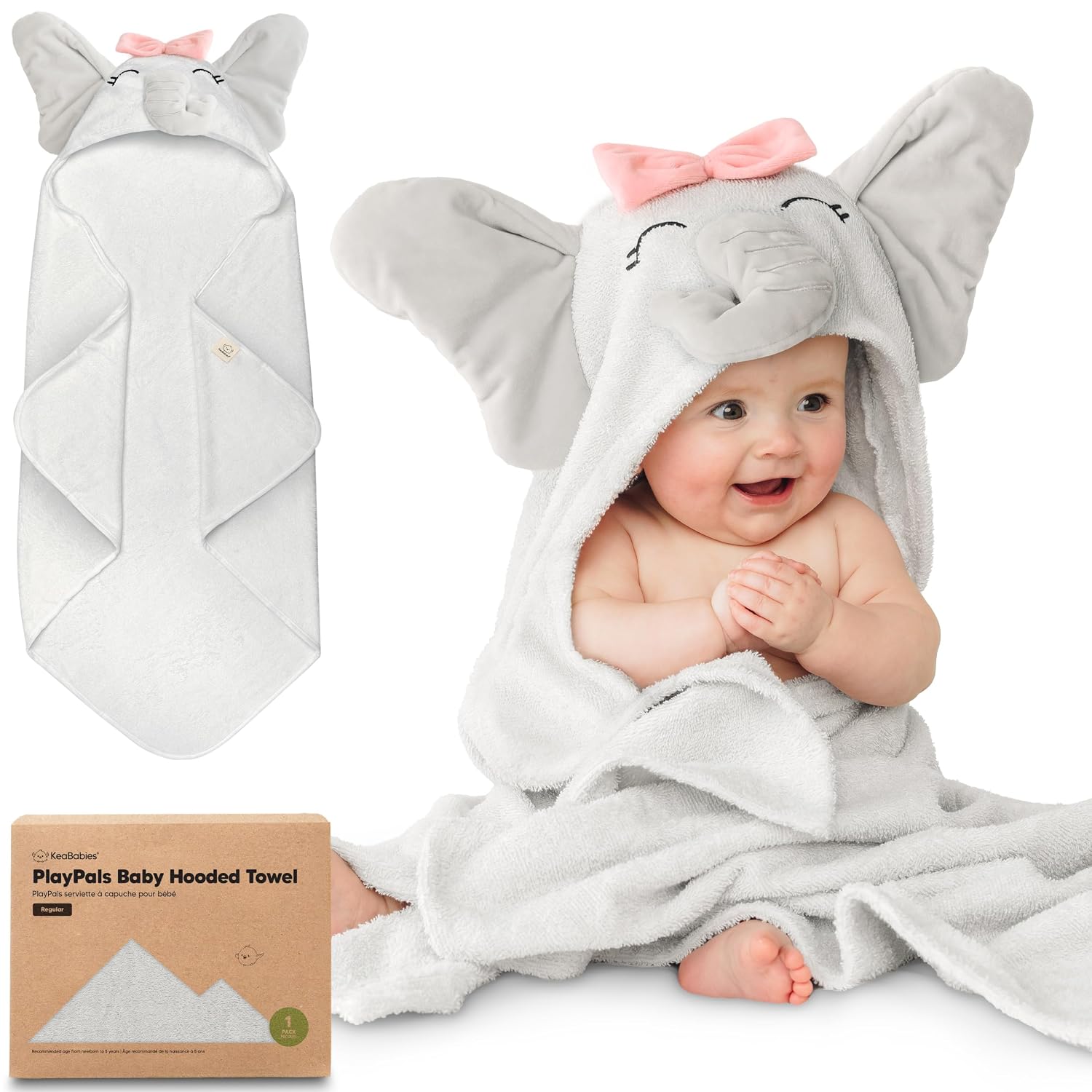 KeaBabies Organic Baby Towel with Hood for Girls, Boys – Soft, Absorbent, 100% Cotton Hooded Baby Towels for Newborns, Infants, Large Hooded Bath Towels for Babies, Kids, Toddler 1-3 (Ella)