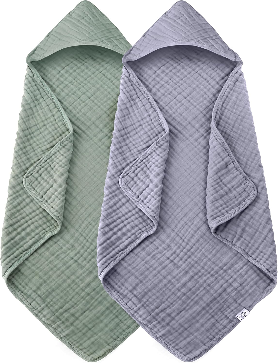 Spotted Play 2 Pack Hooded Baby Towels – 100% Muslin Cotton for Newborns, Infants, Toddlers – Large 32x32Inch Size – Highly Absorbent and Essential for Newborn Care, Green and Grey
