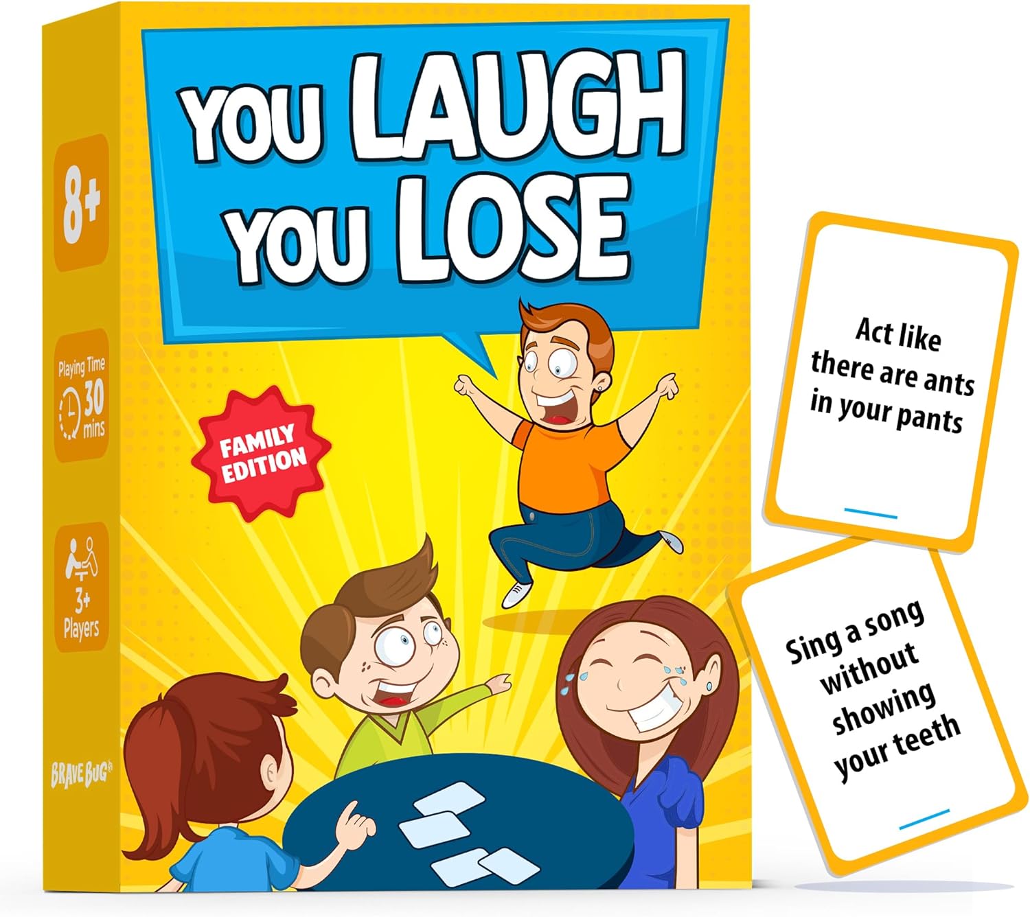 BRAVEBUG You Laugh You Lose Game – Funny Charades Kids Games – Board Games for Kids & Teens – Try Not to Laugh Challenge – Sleepover Party Supplies for Girls, Birthday Game for Family, Kids & Girls