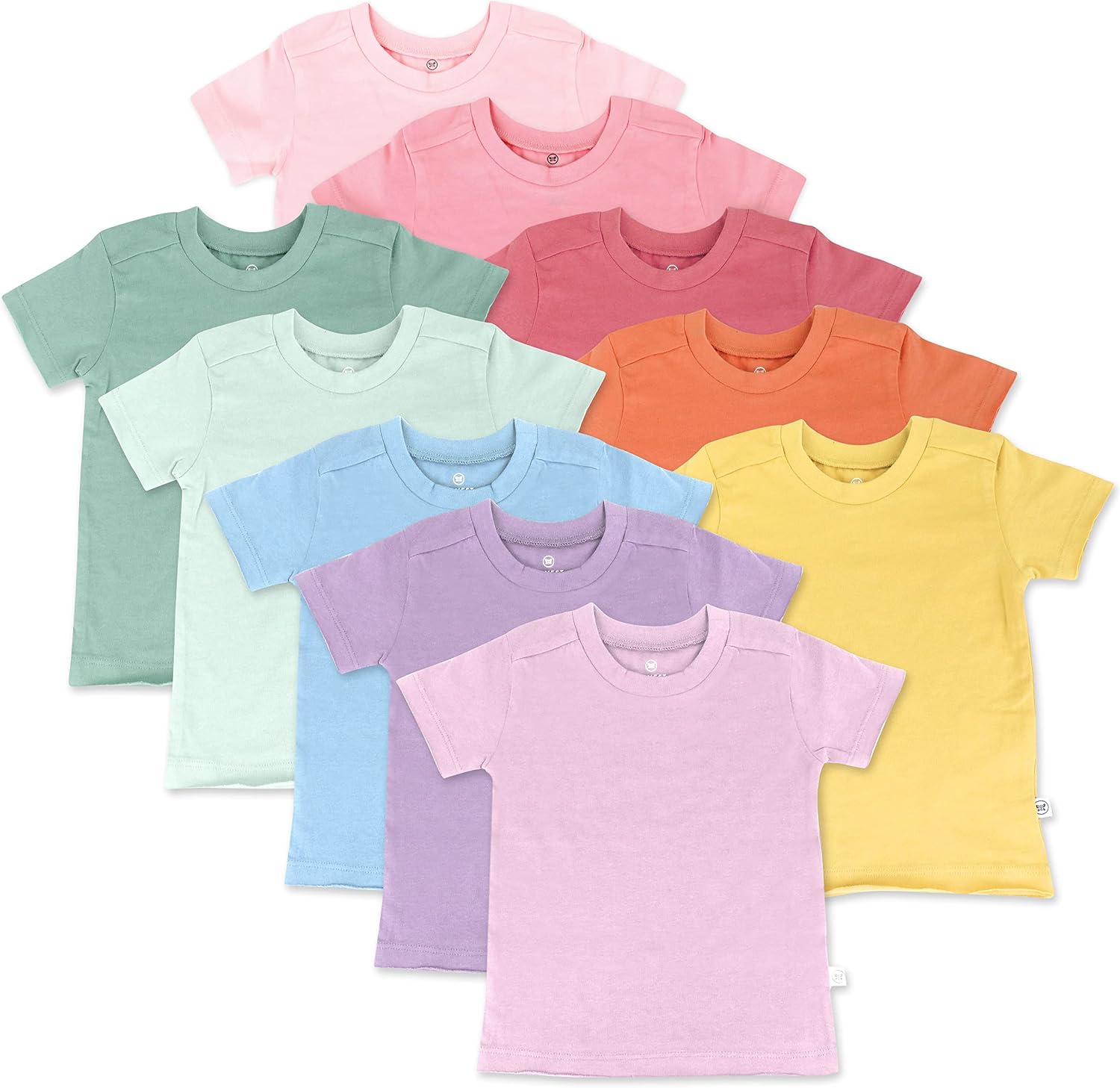 HonestBaby Baby Toddler & Kids’ 100% Organic Cotton Short Sleeve T-Shirts (10-Pack)