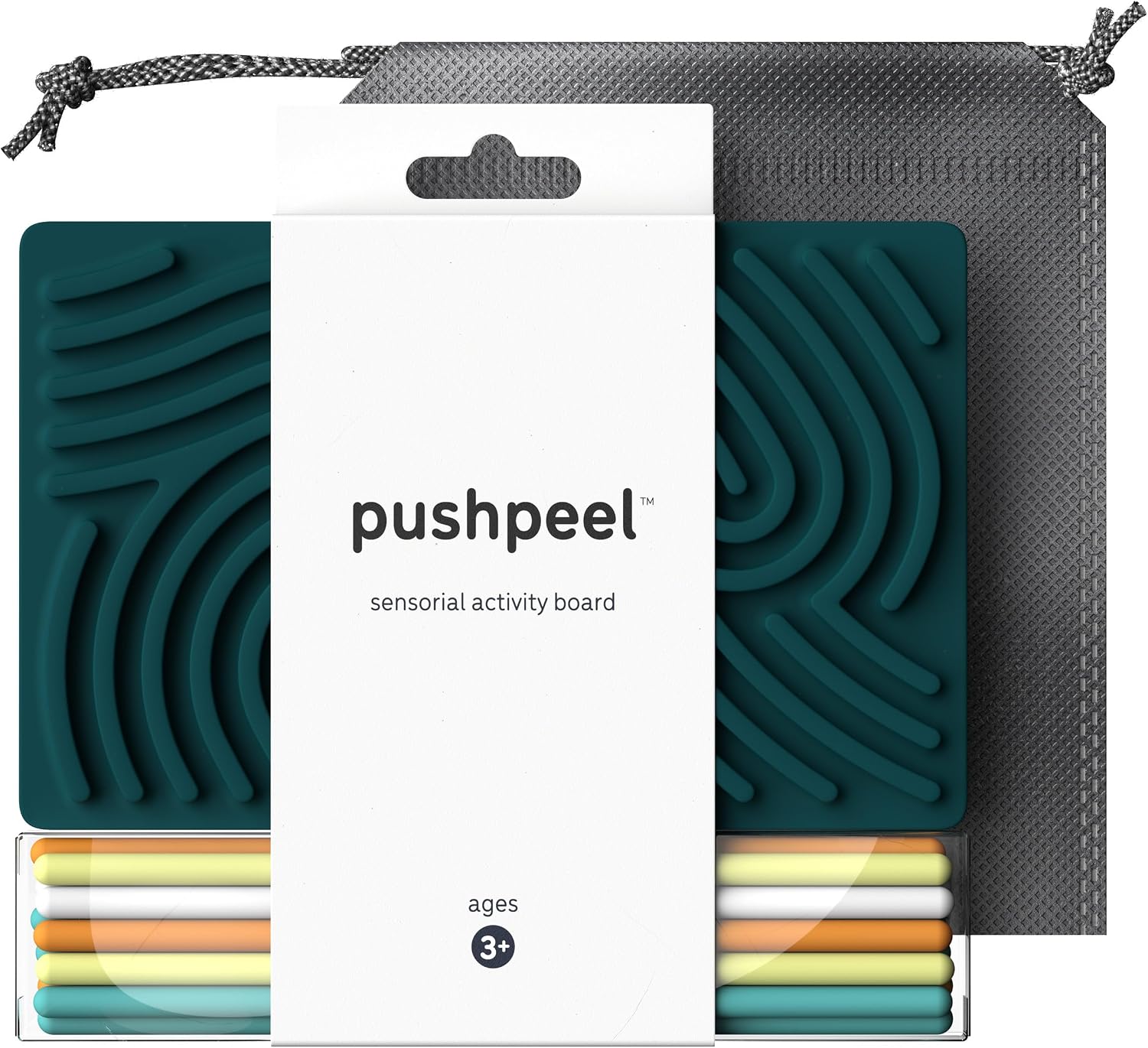 Pushpeel Sensory Activity Board: Silicone Fidget Toy for Calming, Stress, Anxiety, ADHD & Autism | Silent, No Mess | Kids 3+ & Adults | Includes Portable Travel Bag & 11 Strings