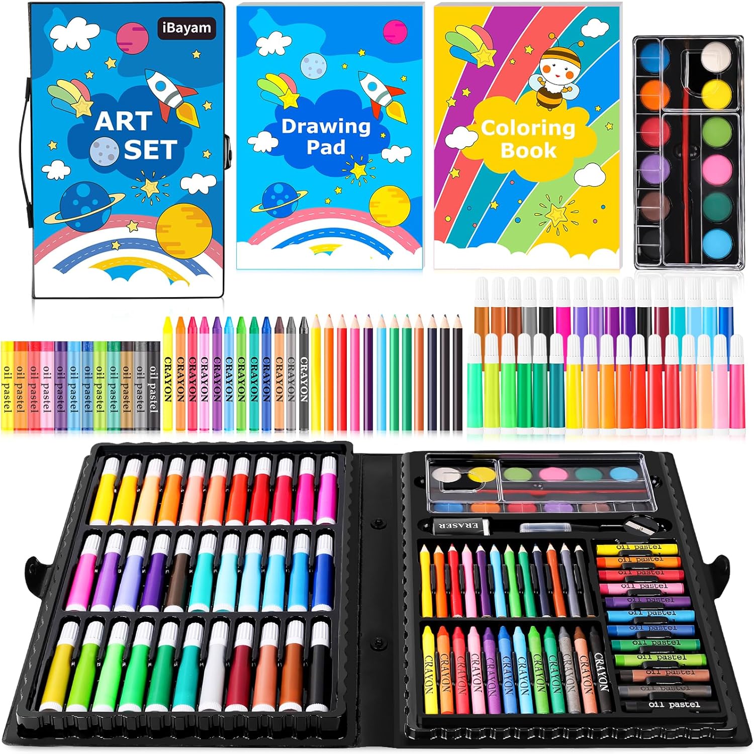 iBayam Art Supplies, 149-Pack Drawing Kit Painting Art Set Art Kits Gifts Box, Arts and Crafts for Kids Girls Boys Adult Artist, with Coloring Book, Crayons, Pastels, Pencils, Watercolor Pens & Cakes