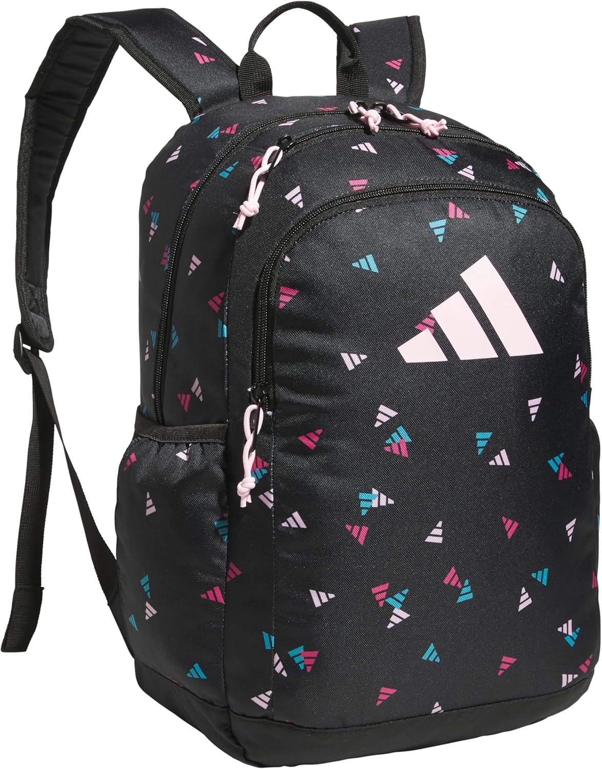 adidas Kids Affiliate Backpack – School Bag for Girls and Boys, 27L, 3 Bar Toss Black-Clear Pink/Clear Pink, OSFA