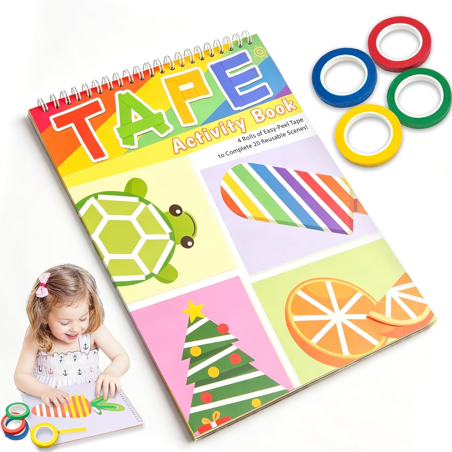 Tape Activity Books for Kids Age 3-5, Airplane Essential Travel Toys Road Trip Activities for Toddlers Preschool Classroom Must Have Supplies Quiet Car Ride Toys Girl Gifts for Kid Boy Toy Family Game