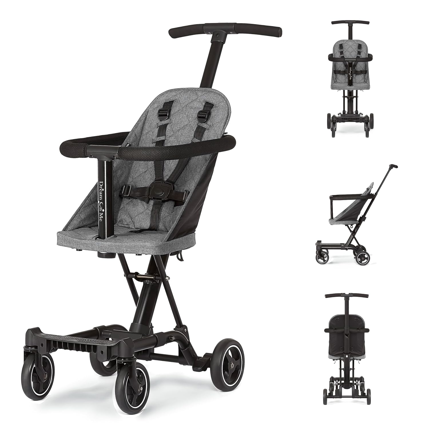 Dream On Me Coast Rider Lightweight Travel Stroller, Compact Baby & Toddler Stroller, Theme Park Approved, Quick Fold, Converts to Rider & Scooter, 45 lb Weight Capacity, Grey