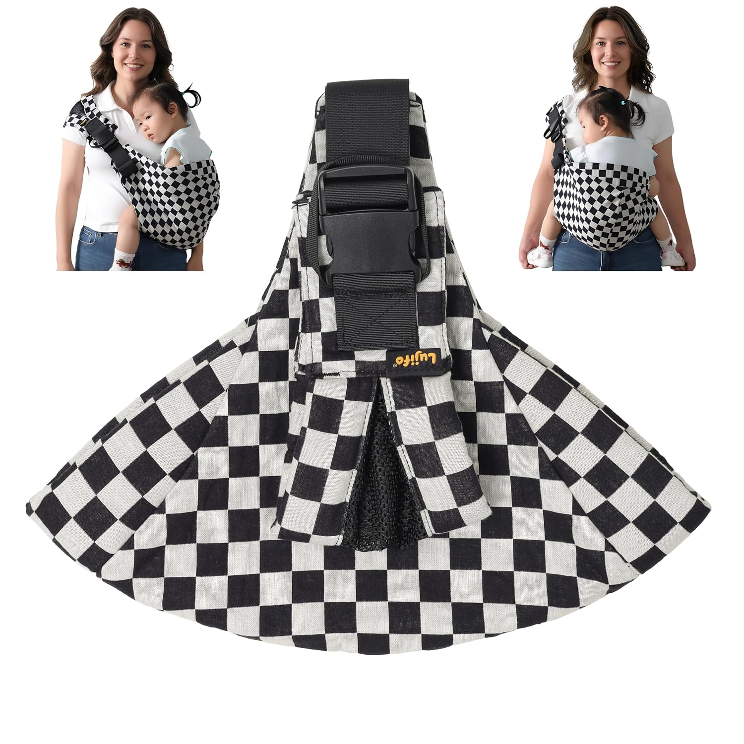Toddler Sling Carrier with Extra Padding, Adjustable Baby Carrier Front & Back Carry, Non-Slip Ergonomic Seat, Lightweight Breathable Travel Baby Sling for Toddlers & Parents (Ebony Check)