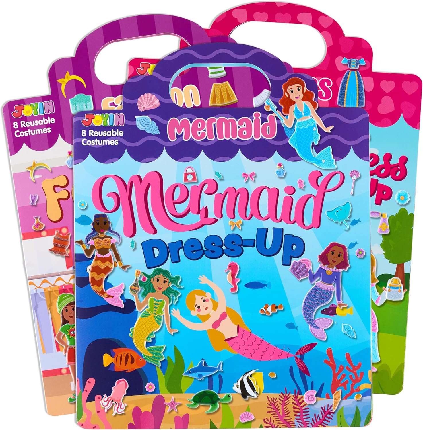 JOYIN 3-Pack Dress-Up Reusable Sticker Book for Toddlers, 3D Sticker Book for Kids 3 4 5, Travel Essentials, Airplane Activity Toys, Crafts Gifts, Birthday Gifts – Fashion, Mermaid, Princess
