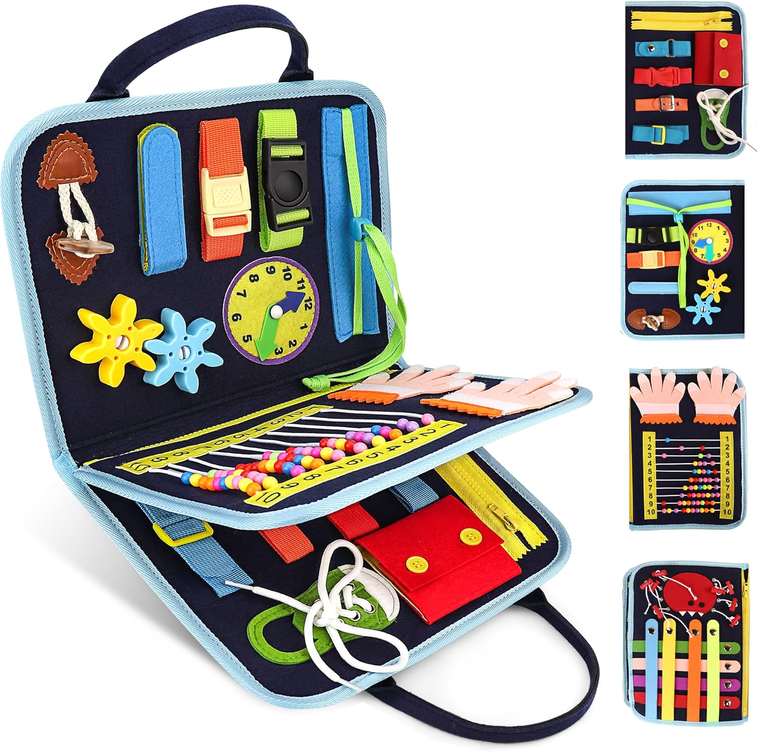 Busy Book for Toddlers – Montessori Busy Board with Sensory Activities for Learning Fine Motor Skills, Travel Toys for Toddlers for Airplane, Car. for Boys and Girls.