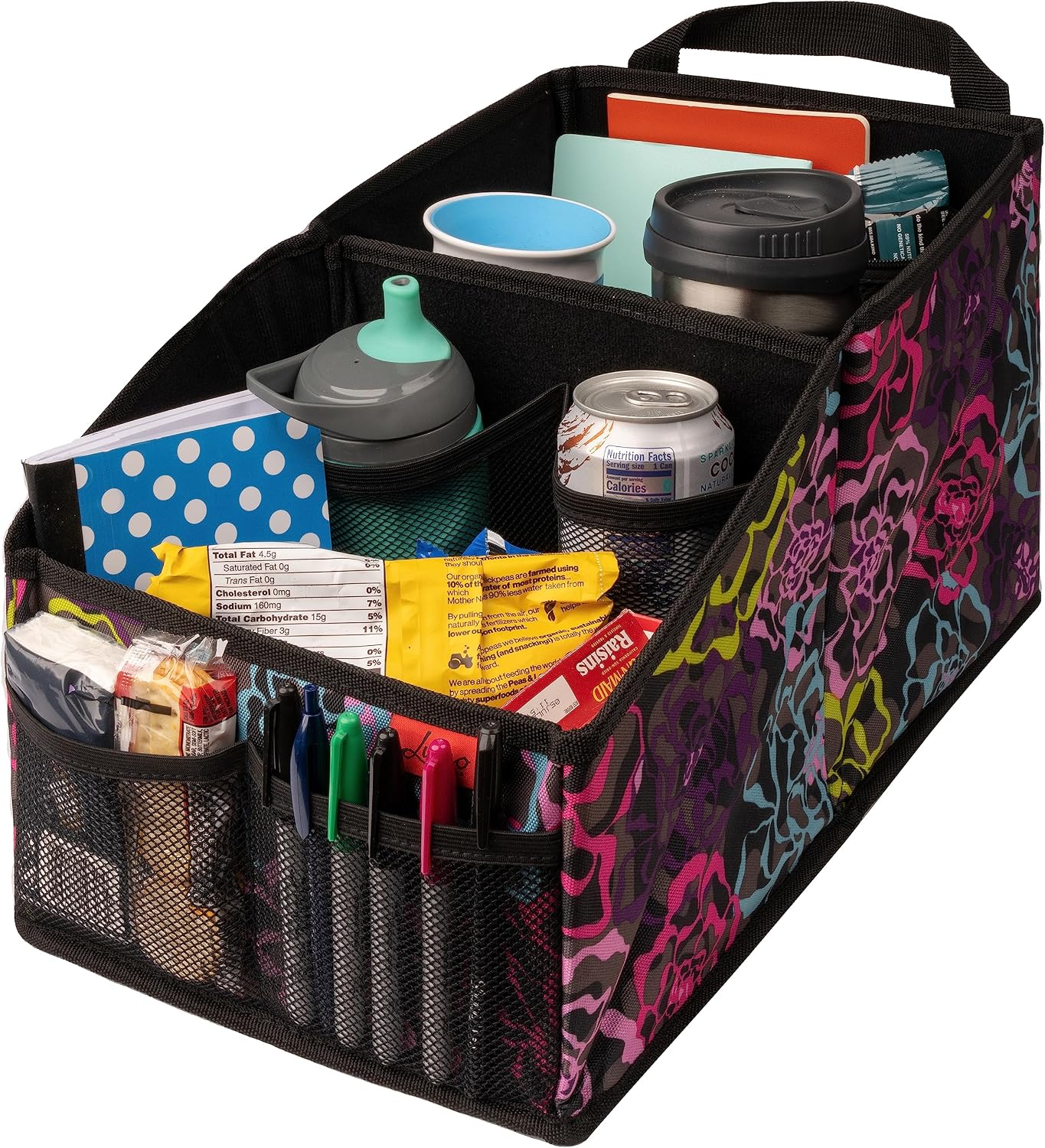 Lusso Gear Car Seat Organizer for Front or Backseat – Great for Adults & Kids, Features 9 Storage Compartments for Toys, Magazines, Tissues, Maps, Books, Documents, Games & More (Floral)