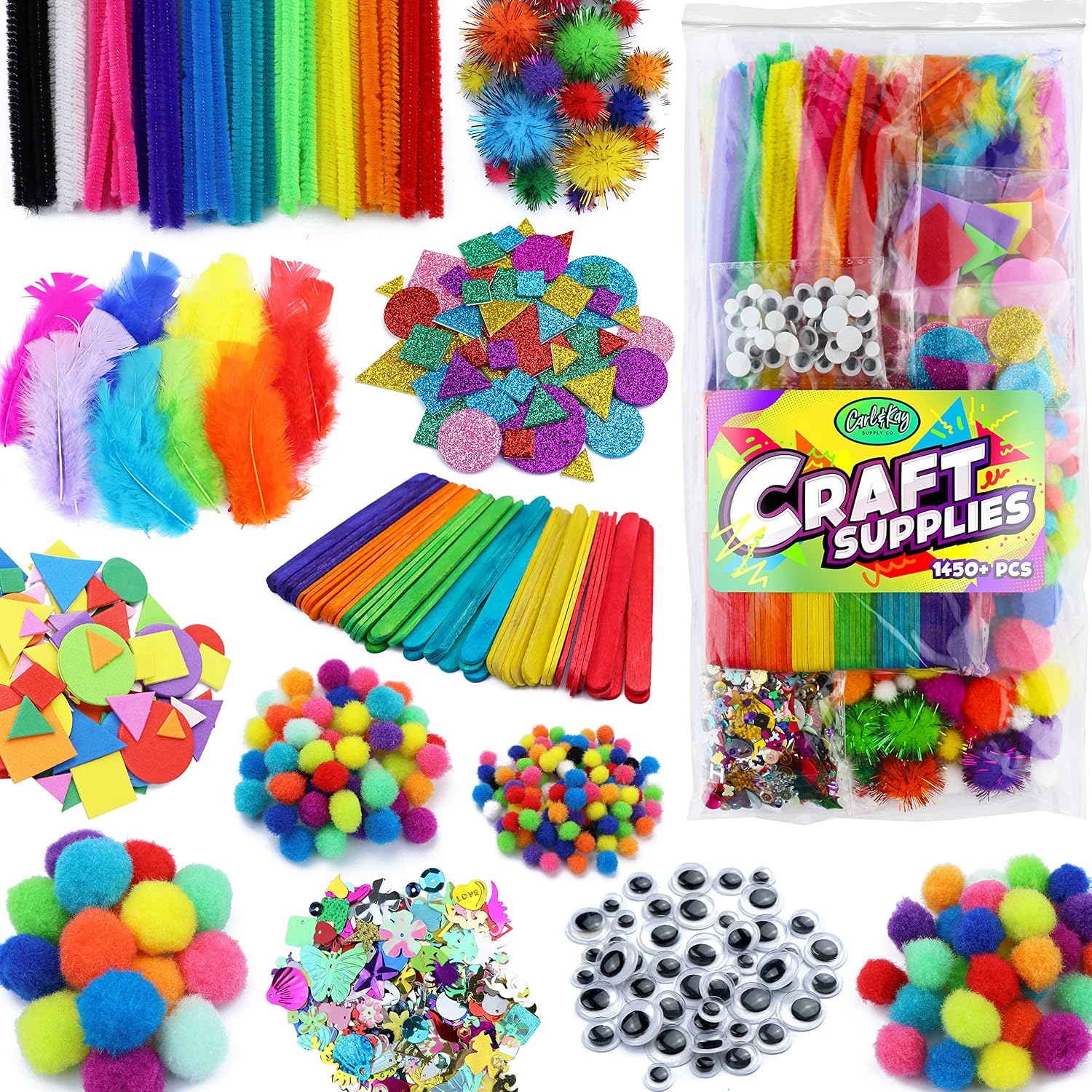 Arts and Crafts Supplies Kit for Kids – Boys and Girls Age 4 5 6 7 8 Years Old – Toddler Art Set Activity Materials – Great for Preschool and Kindergarten Crafting Project – Carl & Kay