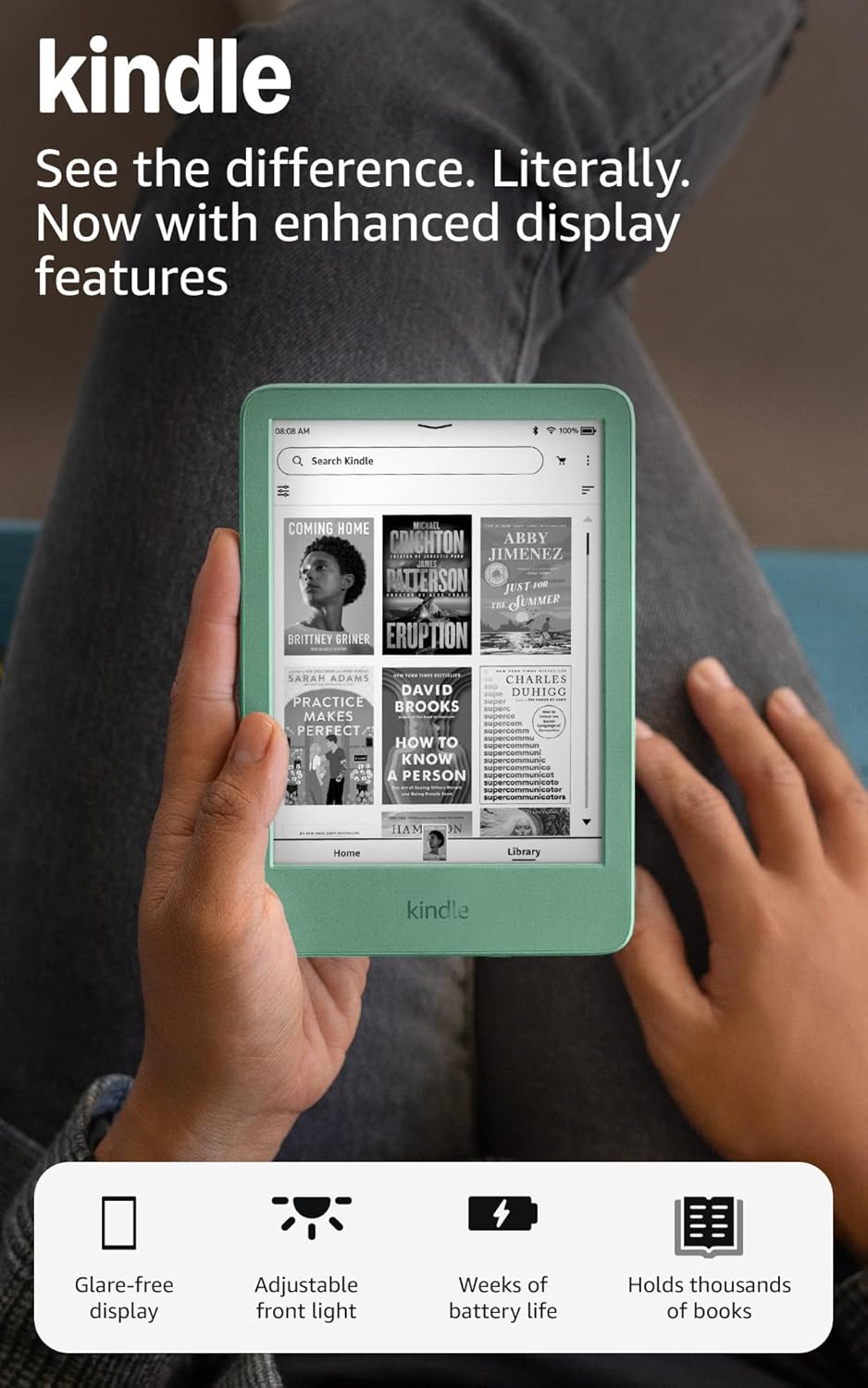 Amazon Kindle 16 GB (newest model) – Lightest and most compact Kindle, now with faster page turns, and higher contrast ratio, for an enhanced reading experience – Without Lockscreen Ads – Matcha