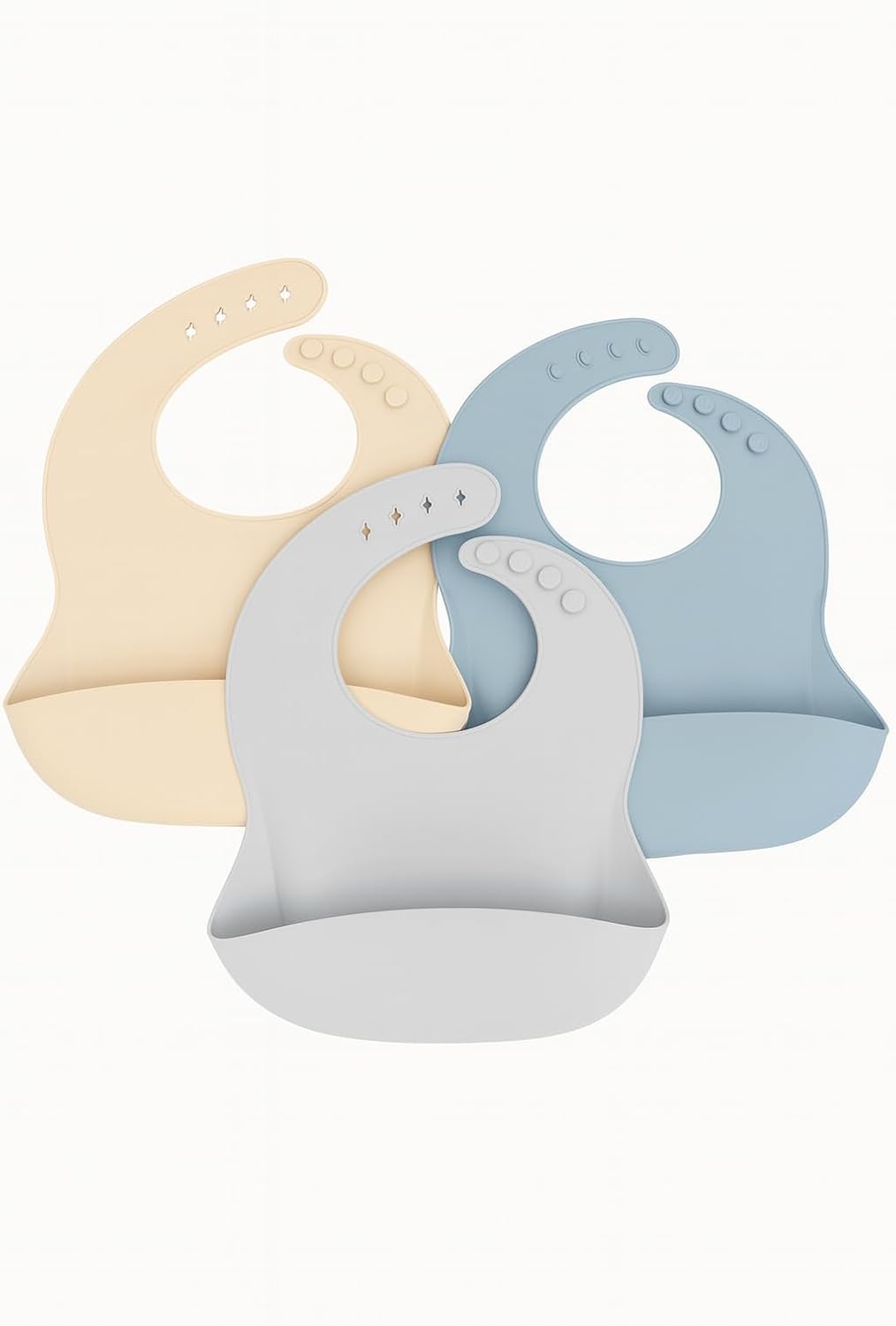 Silicone Baby Bibs (Pack of 3) with Food Catcher Pocket – Waterproof, Easy to Clean, Adjustable & Comfortable for Infants & Toddlers