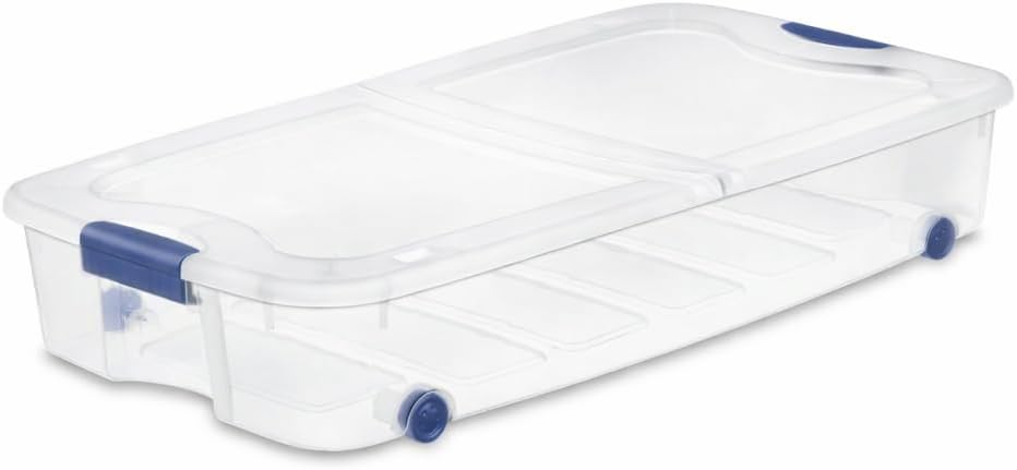 66 Quart Underbed Storage Bin with Wheels & Clear Lid, Under Bed Storage Container for Blankets, 39.5″ x 20.25″ x 7″, Split-Lid Design & Smooth Gliding Wheels
