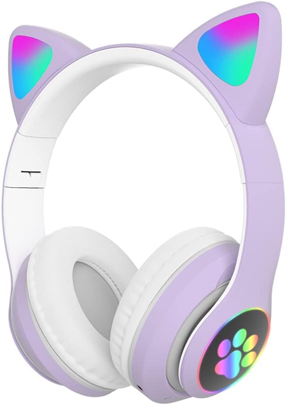 Kids Headphones for School, Bluetooth Wireless Headphones with Microphone for Kids Teens Adults, Cat Ear Headphones for Girls Women (Purple) | Cat Ear Headphones for Girls/Teens/Adults