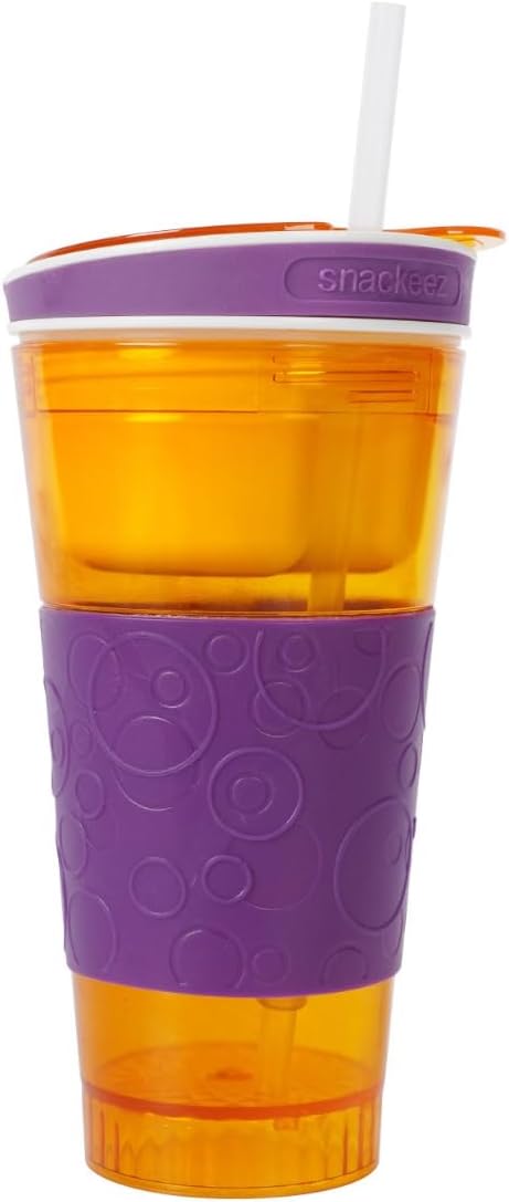 Travel Snack & Drink Cup with Straw, Combo all in One Tumbler For On The Go, Orange 16 oz (1 pack)