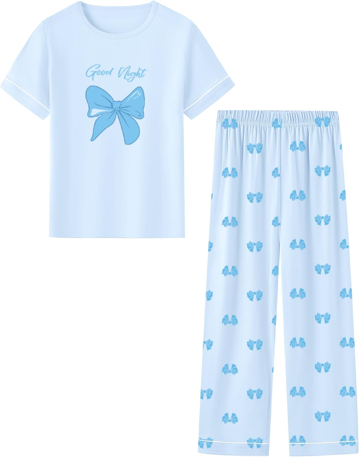 Umeyda Girls Pajamas 2PCS Short Sleeve Top & Pants 100% Cotton Pjs Sets Loungewear for Kids Age 5-14 Years