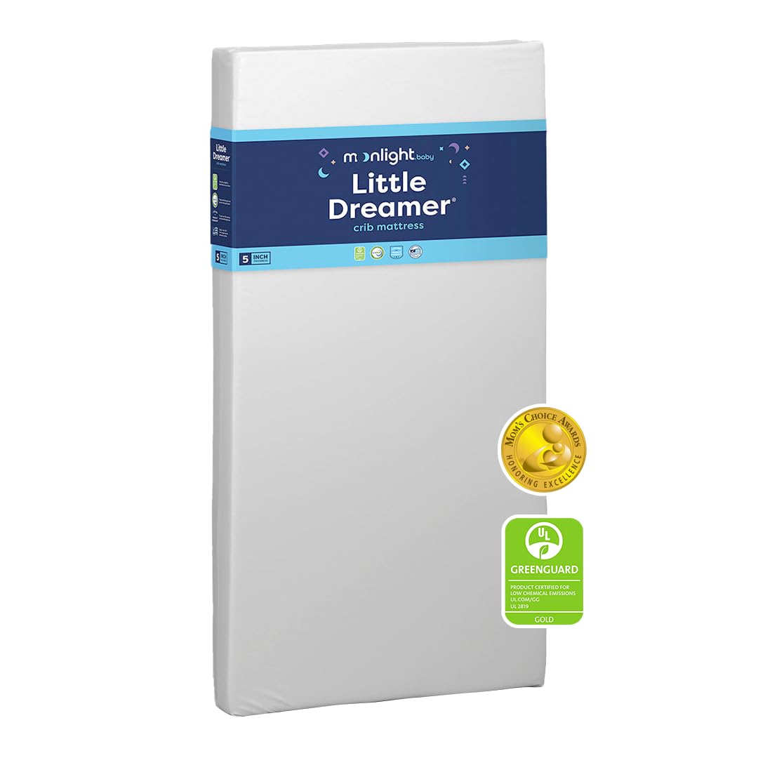 Moonlight Slumber Little Dreamer Crib Mattress – Dual-Sided Baby and Toddler Mattress, Firm Infant Support, Waterproof and Hypoallergenic, 5″ Foam, Standard Size, Made in USA