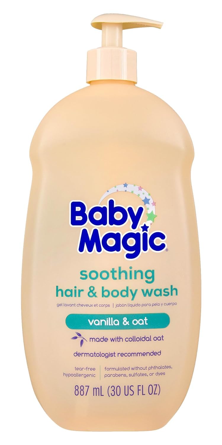Baby Magic Soothing Hair & Body Wash, Vanilla & Oat, Soothes and Cleanses, Specially Formulated for Baby’s Delicate Skin, Tear Free, Hypoallergenic, Dermatologist Recommended, 30 Fl Oz