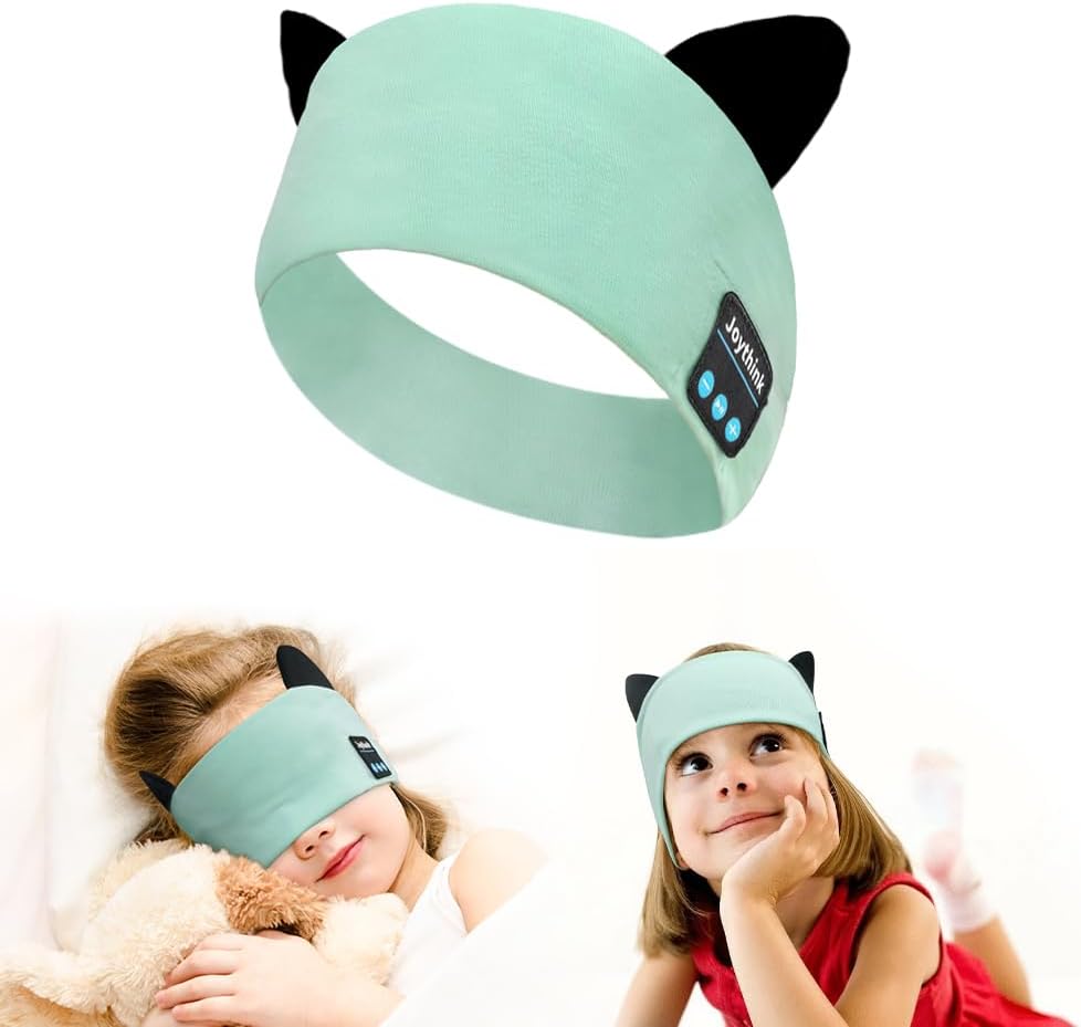 Joythink Kids Bluetooth Headband Headphones Sleep Mask Wireless Earphones Built in Thin Speaker Adjustable Sports Headset Sleep Headband for Girls Boys Toddler Children Baby Airplane Travel Study Aqua