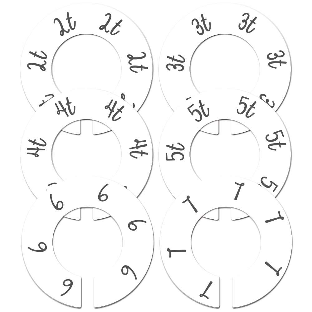 Toddler Nursery Closet Clothing Size Dividers White Gender Neutral Set of 6 Fits 1.5″ Rod