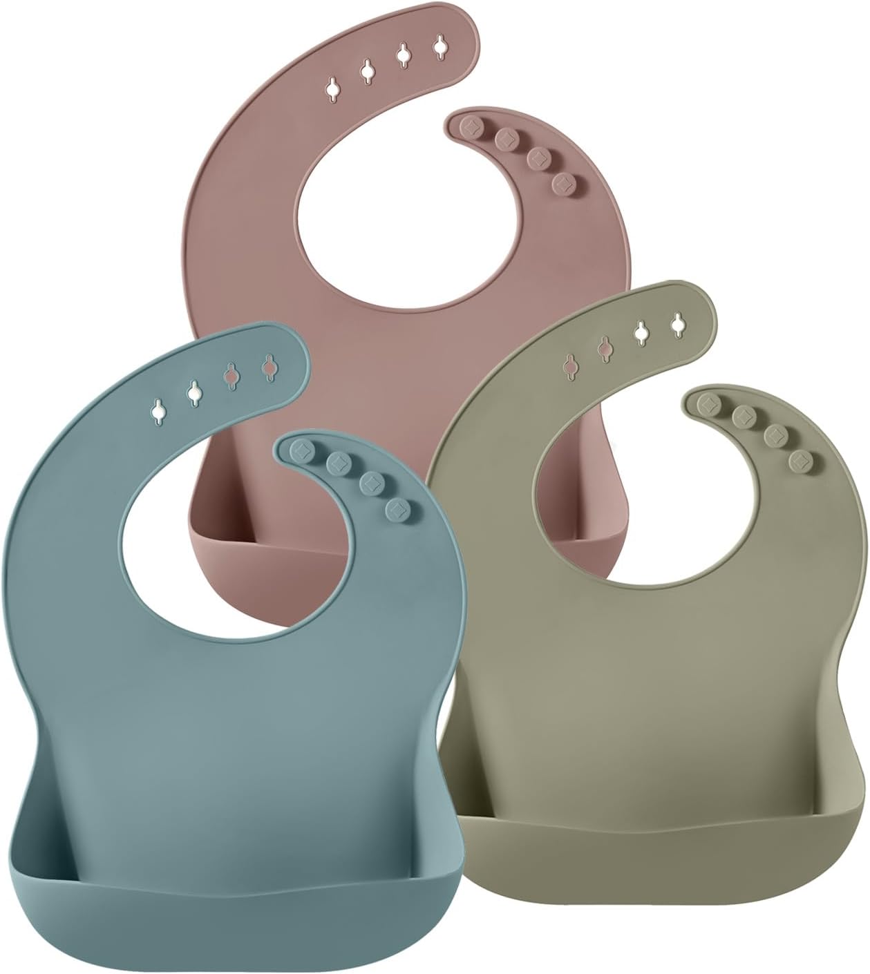 PandaEar Set of 3 Silicone Baby Bibs, Waterproof Soft Adjustable Bibs for Babies Toddlers 10-72 Months
