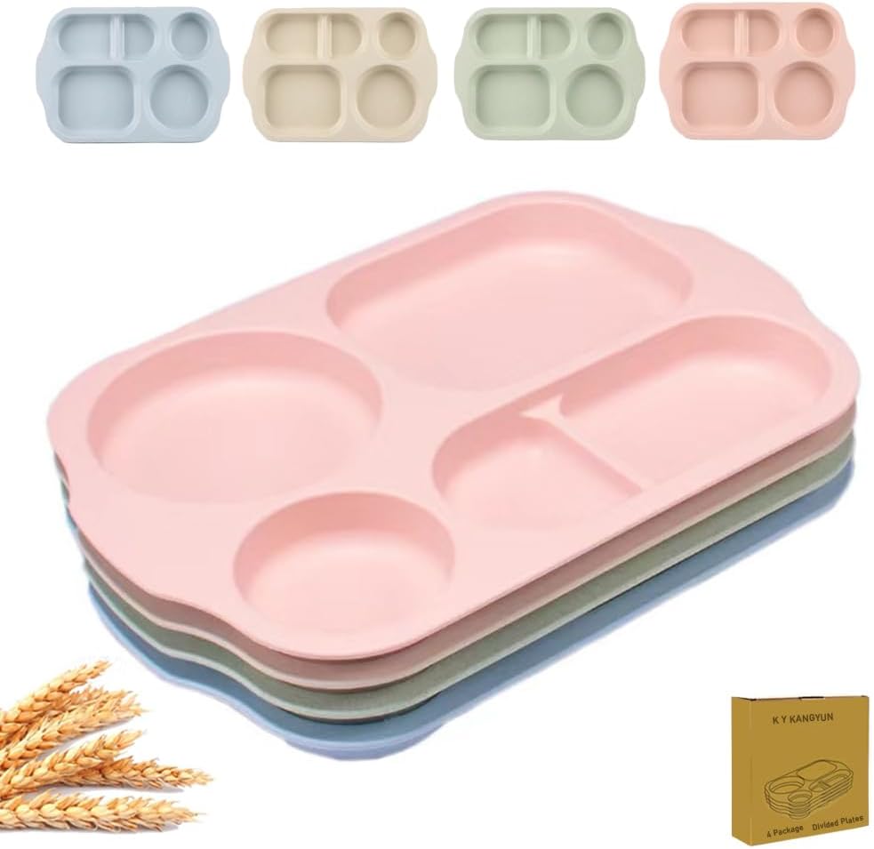 RUIBOLU Large 12 Inch Divided Plates for Kids Adults, Wheat Straw Portion Control Plate, Reusable Plastic Compartment Plates,Unbreakable Dinner Plates Dessert Plates, BPA Free