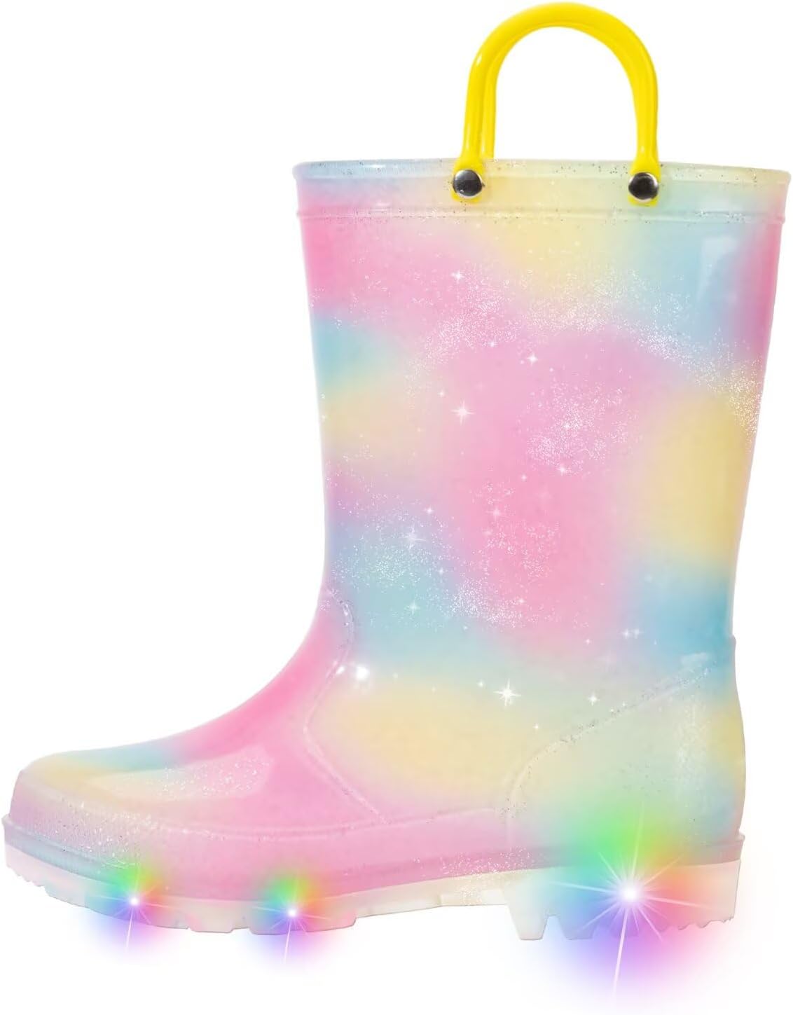 FUNCOO PLUS Toddler Kids Rain Boots Boys Girls Light Up Waterproof Boot with Handles
