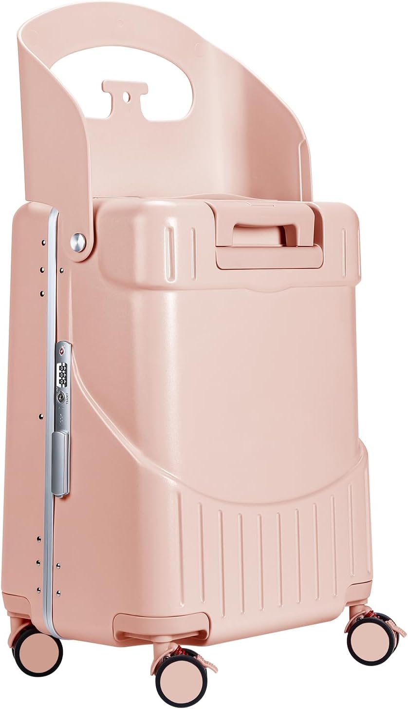 MRPLUM Ride On Luggage with Seat&Seat Belt,Hard Shell Lightweight Rolling Spinner Wheels Travel Luggage with TSA Lock,Pink