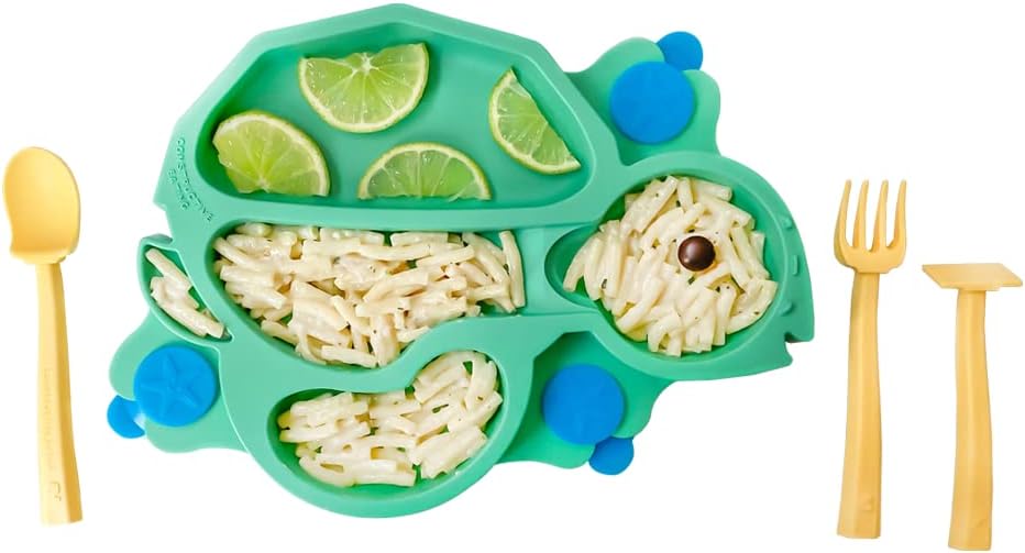 Constructive Eating Plate Made in USA | Constructive Baby | Kids Dinnerware Set, Green Turtle Plate | Divided Suction Plates for Toddlers – Made with Materials Tested for Safety