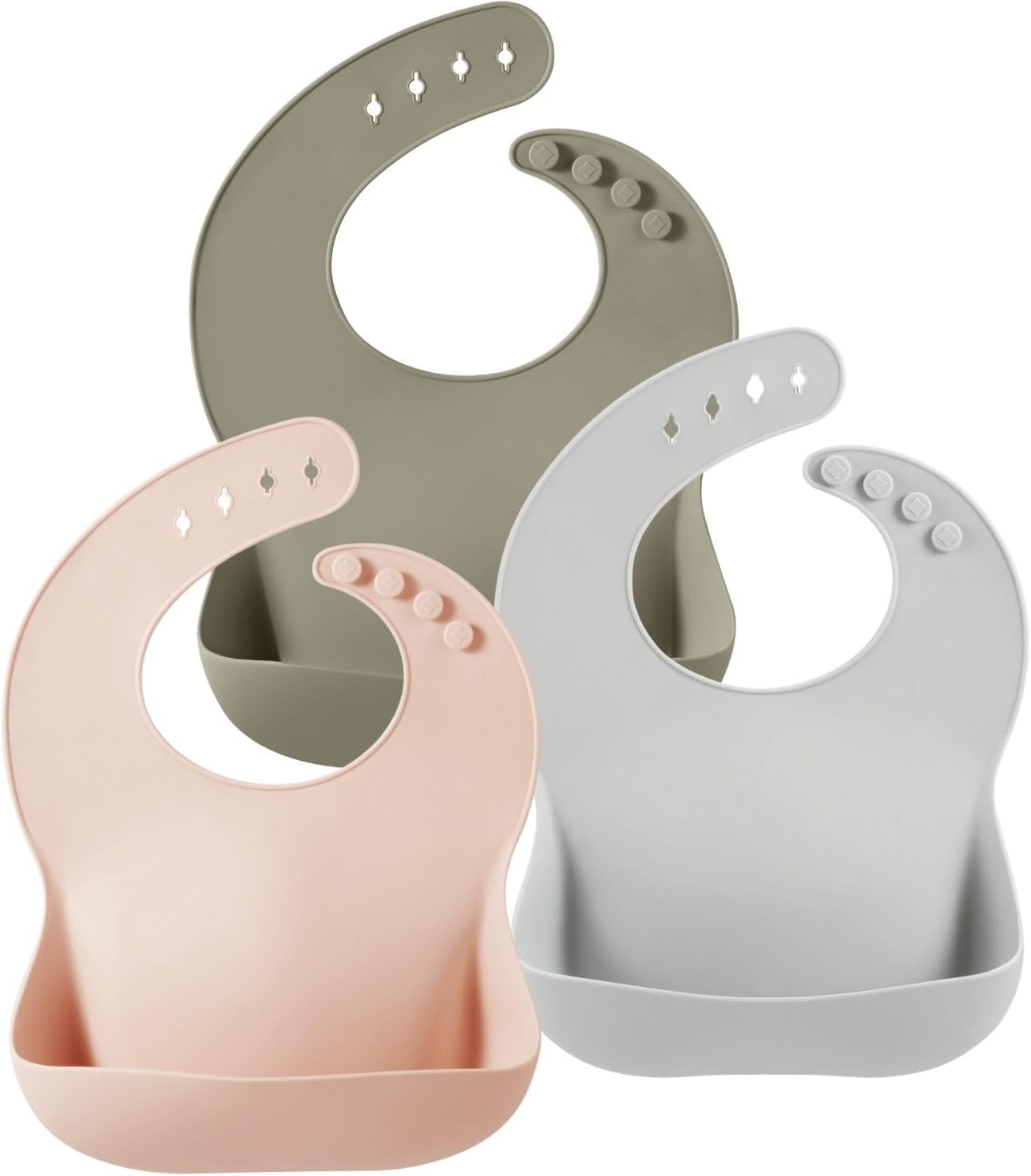 PandaEar Set of 3 Silicone Baby Bibs, Waterproof Soft Adjustable Bibs for Babies Toddlers 10-72 Months