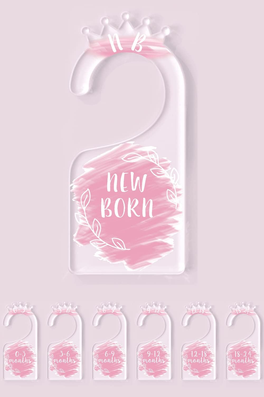 OneDream Baby Closet dividers Hanger separators – Set of 7 Baby Clothes dividers for Closet from Newborn to 24 Months, Acrylic Infant Clothes Divider (Pink)