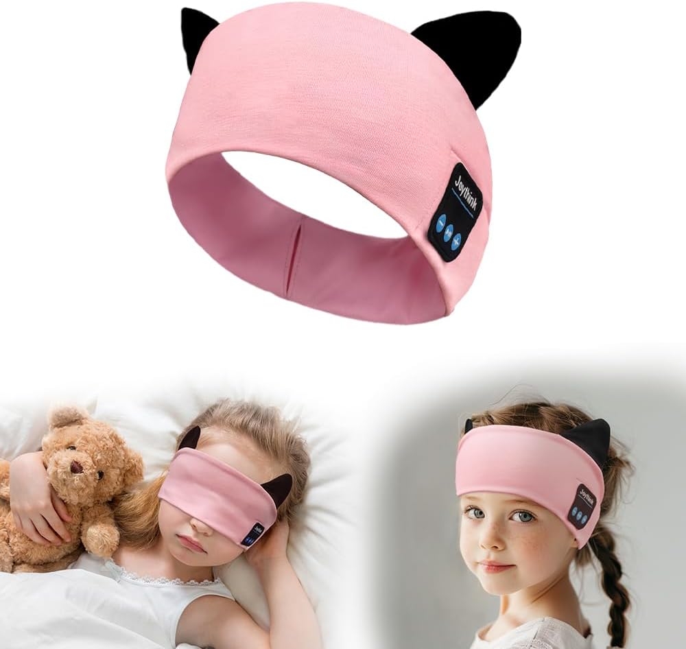 Joythink Kids Bluetooth Headband Headphones Sleep Mask Wireless Earphones Built in Thin Speaker Adjustable Sports Headset Sleep Headband for Girls Boys Toddler Children Baby Travel Study Pink