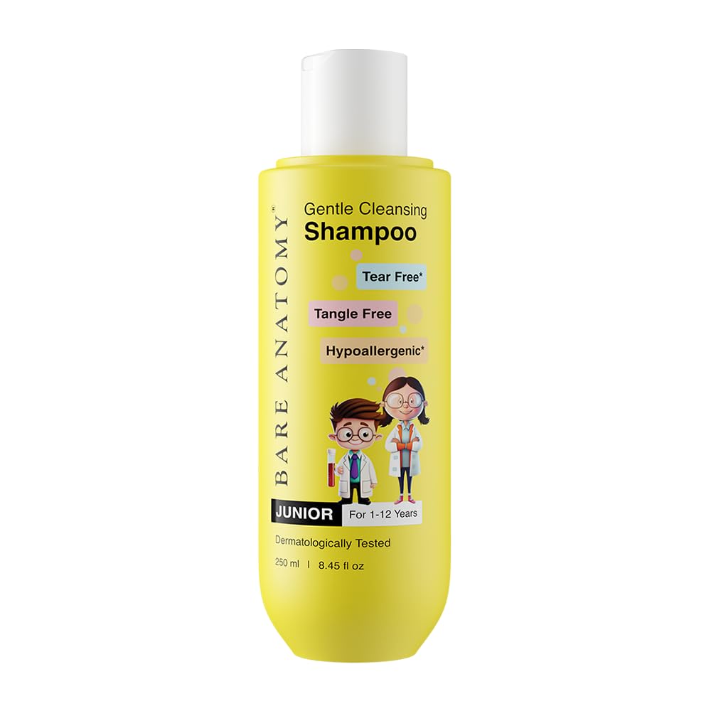 Bare Anatomy Junior Gentle Cleansing Shampoo For Kids from 1-12 Years | Tear-Free & Hypoallergenic pH 5.5 | Coconut Milk Protein, Almond Oil, Vitamin E & Strawberry | SLS & Paraben Free | Vegan -250ml