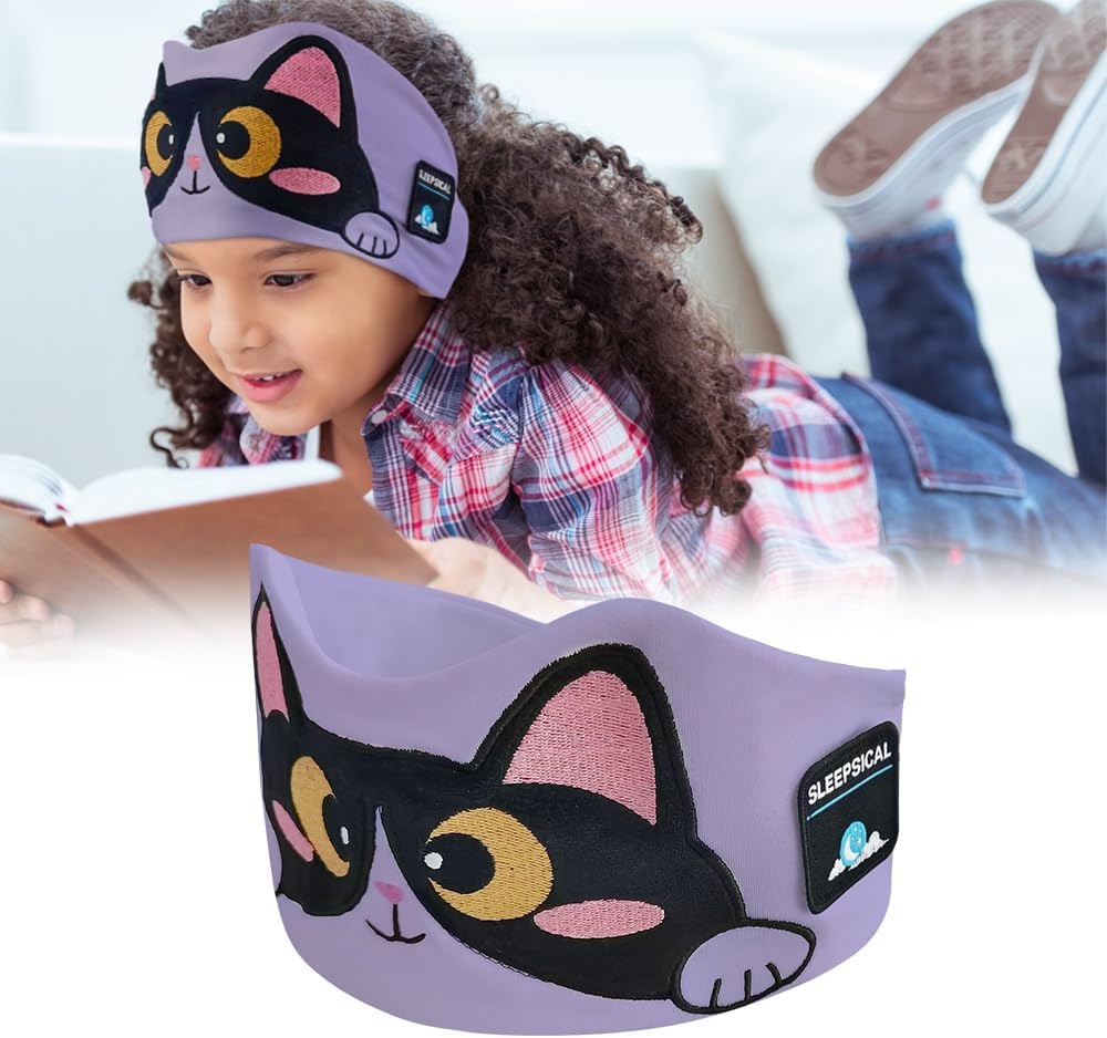 Kids Headband Headphones,Toddler Bluetooth Sleep Mask,Adjustable Wireless Headphones with Wired Playback Type C Jack Suitable for Study, Travel and Sleep(Purple)