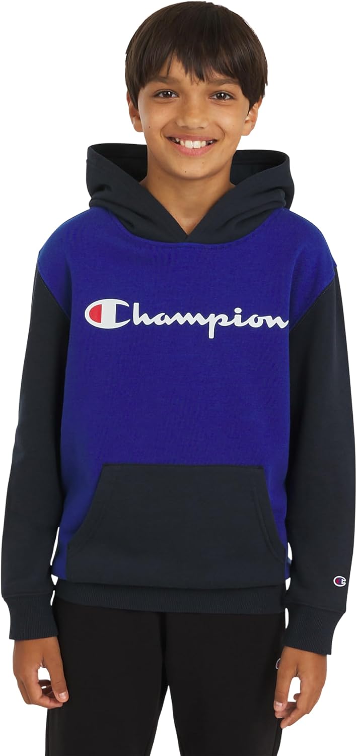 Champion Boys Fleece Hoodie Color Block Hooded Sweatshirt with Kangaroo Pockets and Ribbed Cuffs
