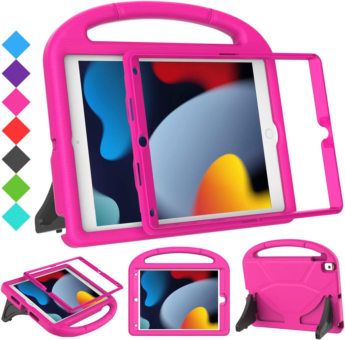 SUPLIK Kids Case for iPad 9th/8th/7th Generation – iPad 10.2 inch 2021/2020/2019 Case with Built-in Screen Protector, Durable Shockproof Handle Stand Kids Cover for Apple iPad 7/8/9 Gen, Pink