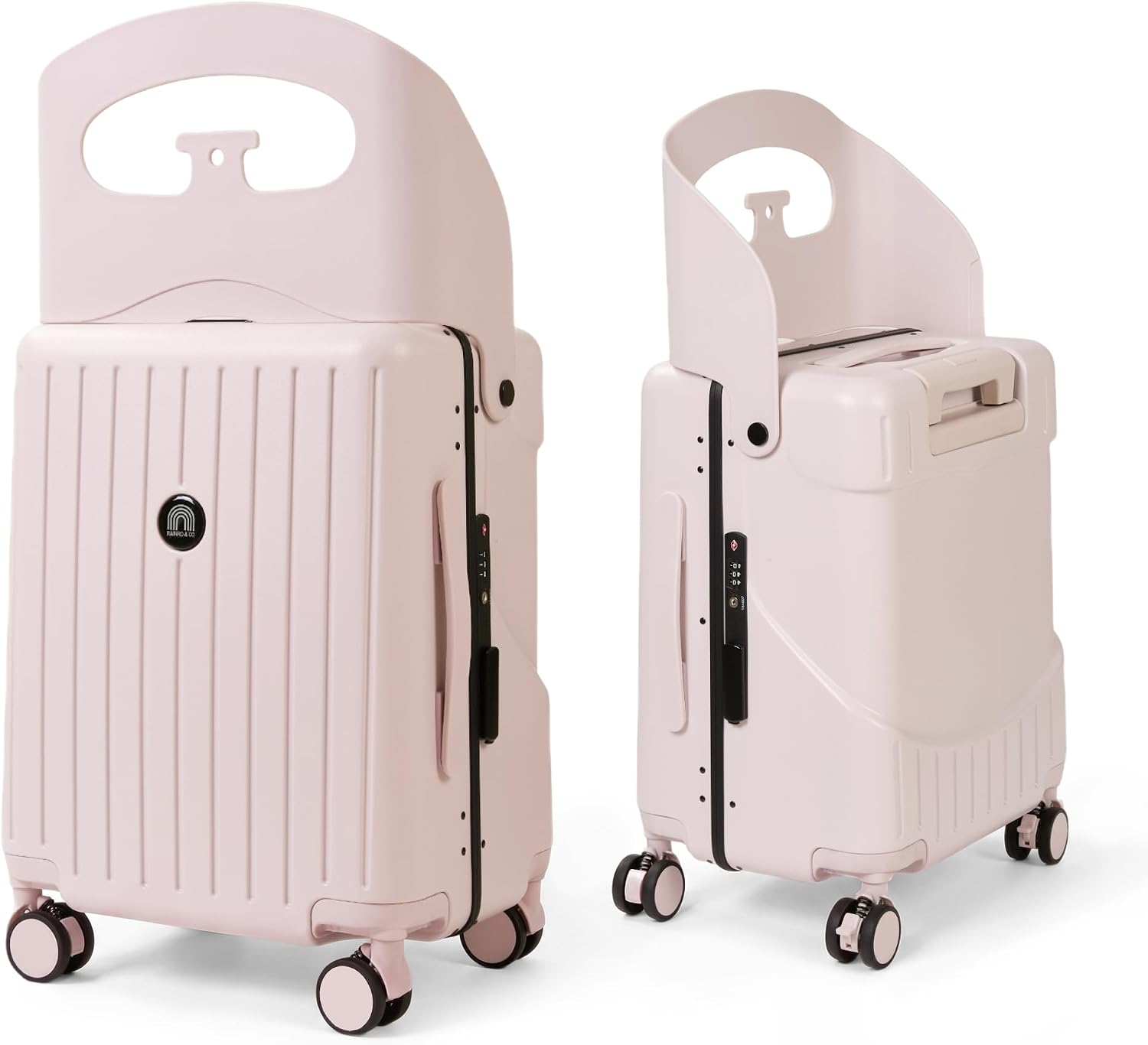 RAINRO & CO Whisper Blush 20″ Ride-On Suitcase for Kids (Ages 3–5), Carry-On Luggage with Seat, Spinner Wheels, TSA Lock & Lightweight Durable Hardshell