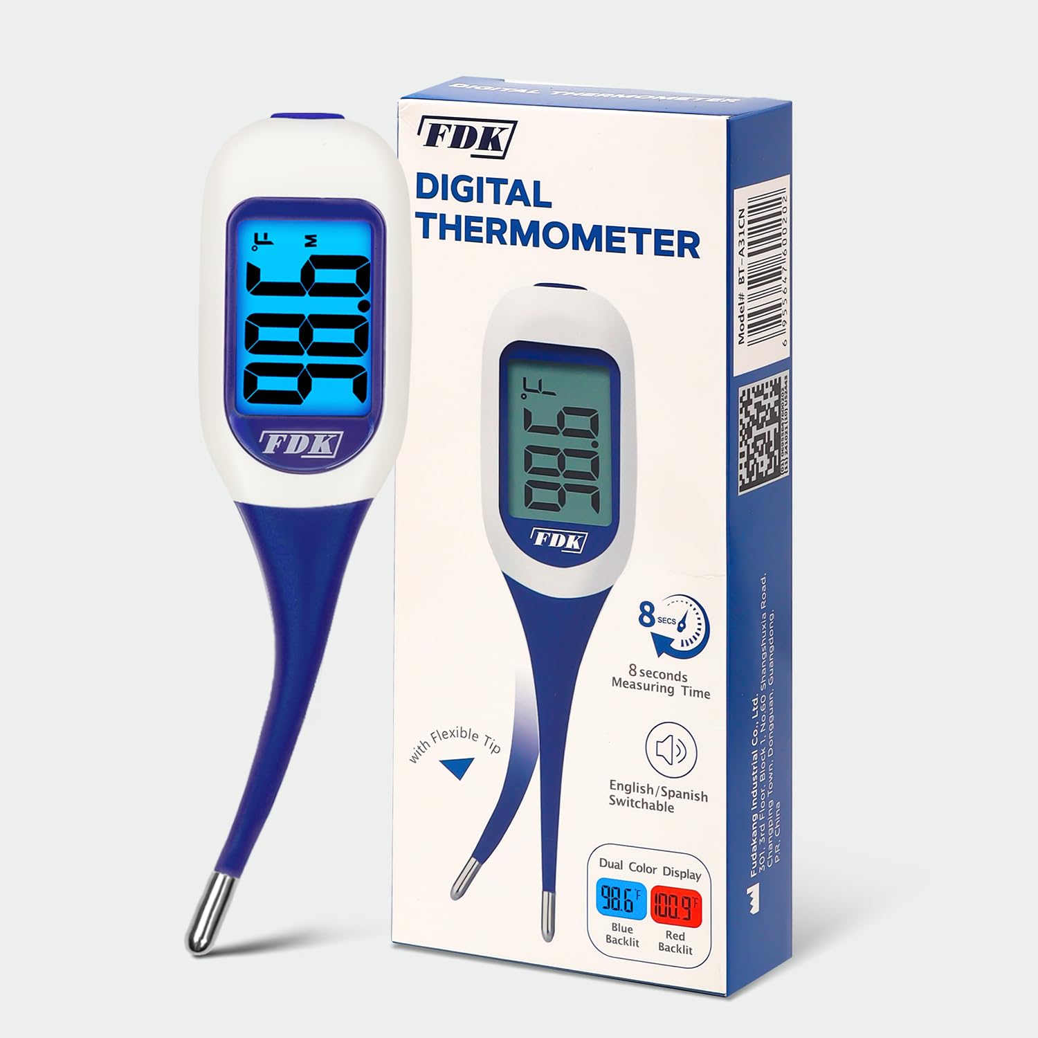 FDK Large LCD Screen Digital Thermometer for Fever, 8 Seconds Fast & Accurate Readings, Large LCD Dual Color Backlight Flexible Tip Ideal for Adults Kids and Babies FSA | Large LCD Screen, Dual Color Backlight, Flexible Tip, Fast & Accurate Readings, Ideal for Adults Kids and Babies