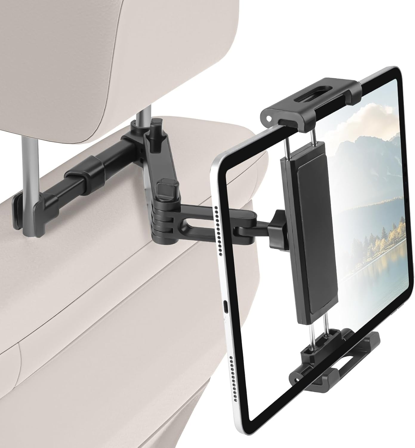 Tablet Holder for Car, 3 in 1 Extension Arm Adjustable Car Headrest Tablet Holder Road Trip Essentials Back Seat Tablets Cars Mount Compatible with iPad Pro, Air, Mini, 4.7-11″ Devices