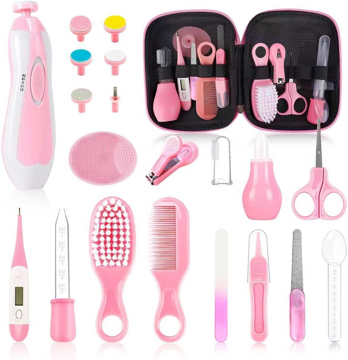 Baby Healthcare and Grooming Kit,22 in 1 Baby Electric Nail Trimmer Set, Baby Grooming Kit,Newborn Nursery Health Care Set,Infant Comb,for Newborn Infant Toddler Kids (Pink)