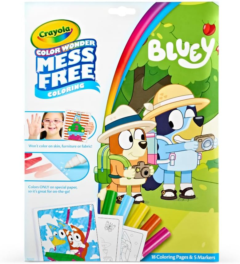 Crayola Bluey Color Wonder Coloring Set, 18 Mess Free Toddler Coloring Pages & 5 Markers, Bluey Activity Set for Kids, Gift for Toddlers, Ages 3+