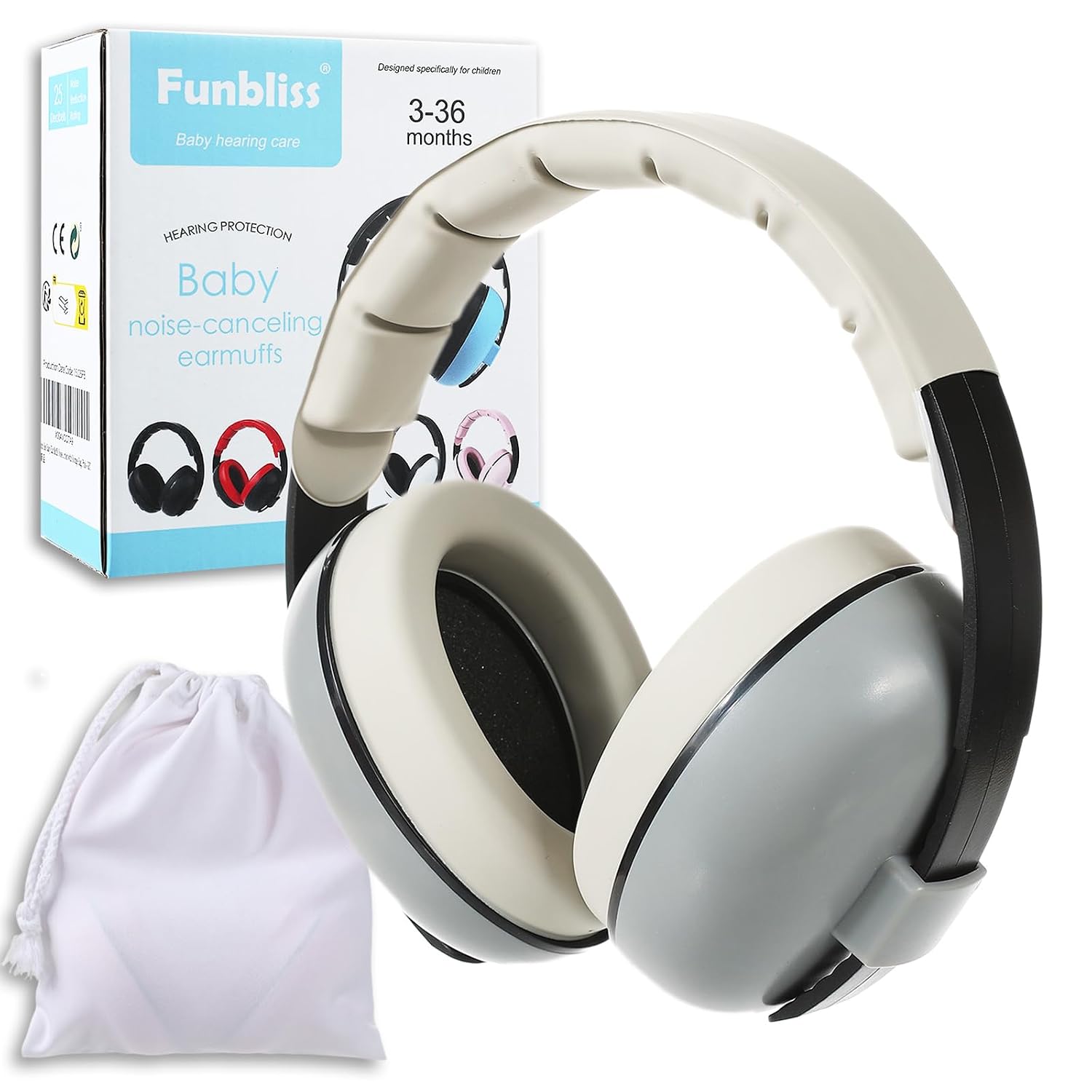 Noise Cancelling Headphones for Kids & Toddlers 3-36 Months, Grey | Baby Ear Muffs Noise Protection, Comfortable & Safe for Travel, Plane & Sleep, Soft Foldable Design, Storage Bag Included